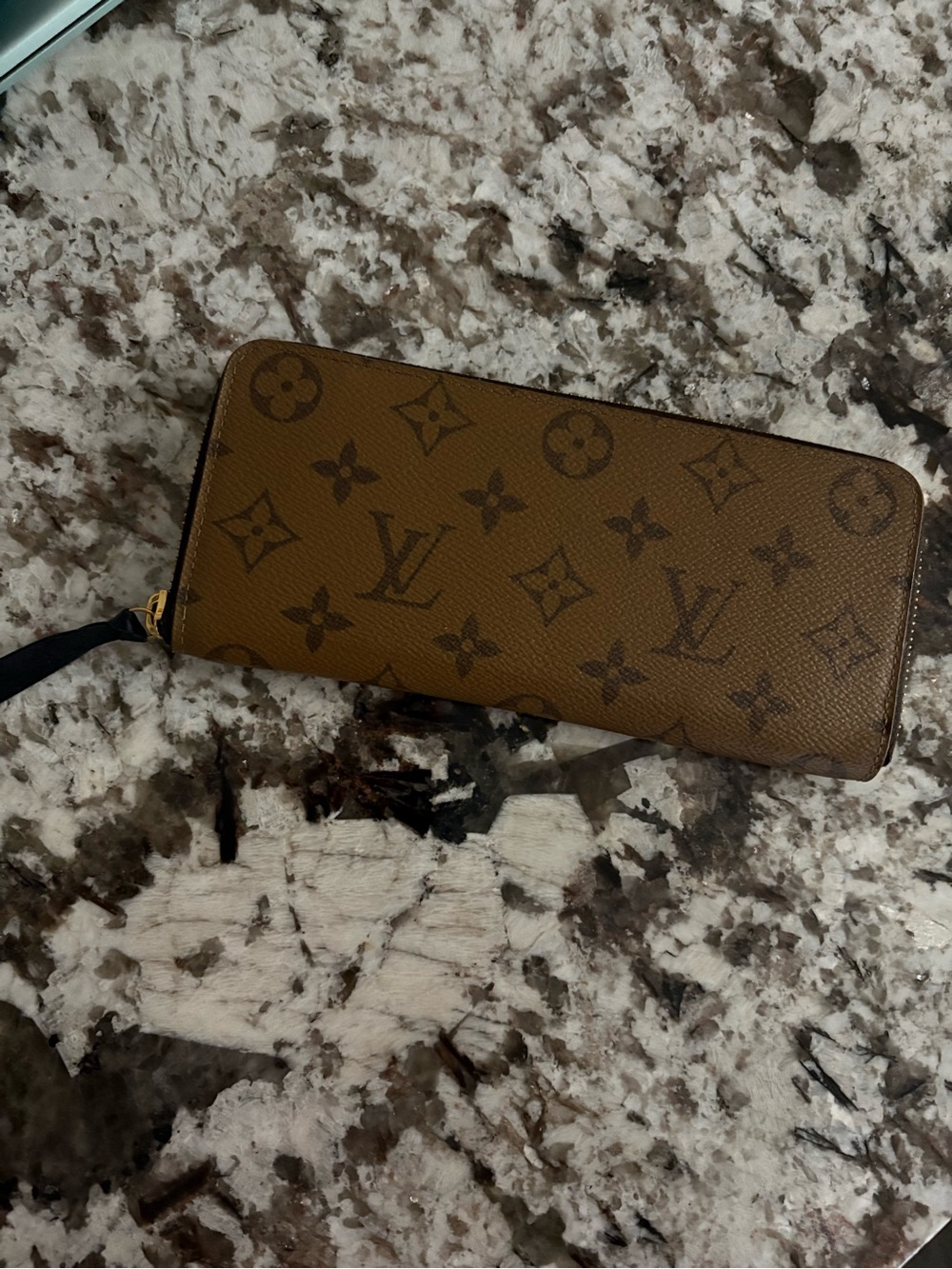 Louis Vuitton Brown Monogram Zip Wallet with Gold Hardware